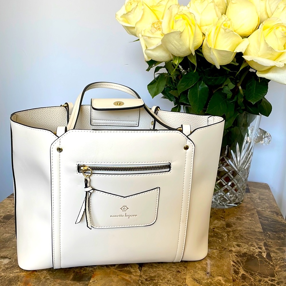Nanette Lepore, tote bag, white, cream